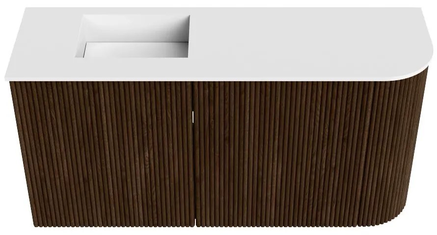Mondiaz Joya 80cm toiletmeubel ronding rechts walnut met wastafel faye links zonder kraangat talc