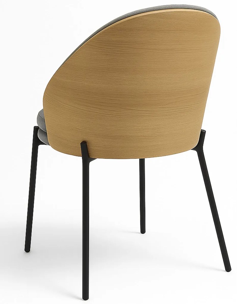 Pack 6 Mos Stoelen Grijze Stof met Houten Beklede Rugleuning