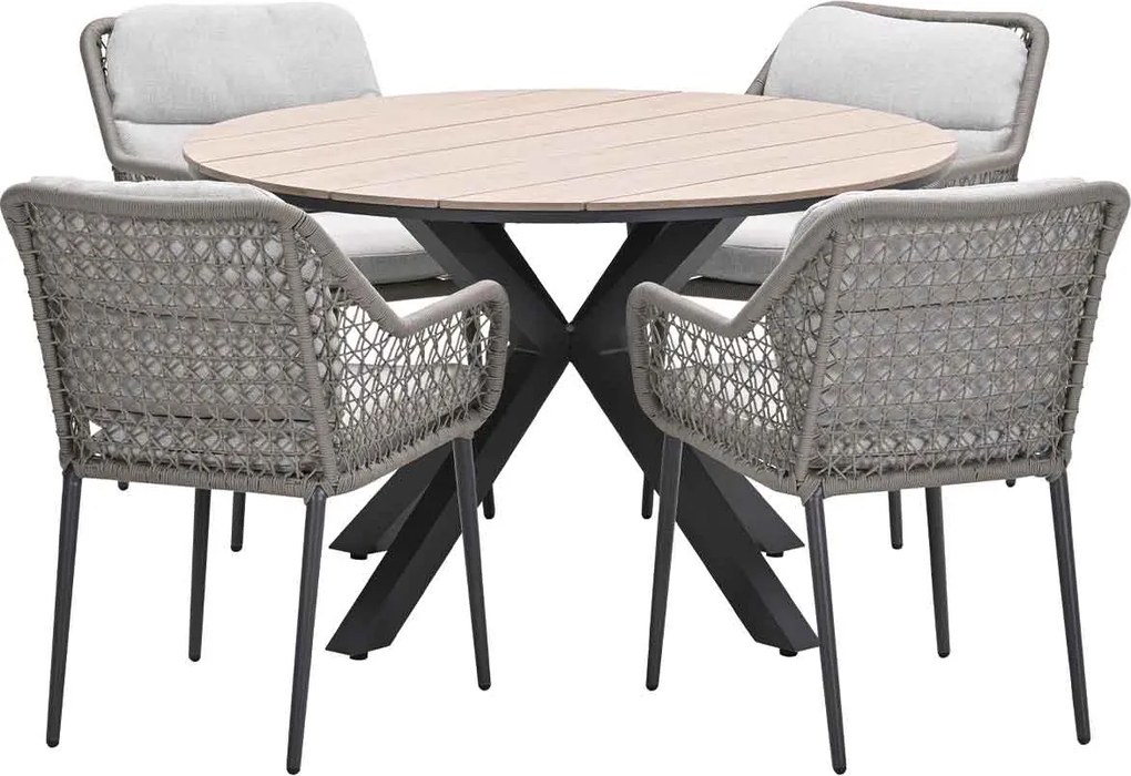 Garden Impressions Pemba tuinset 5-delig - Tulli tuintafel Ø122x75 cm - light teak vironwood