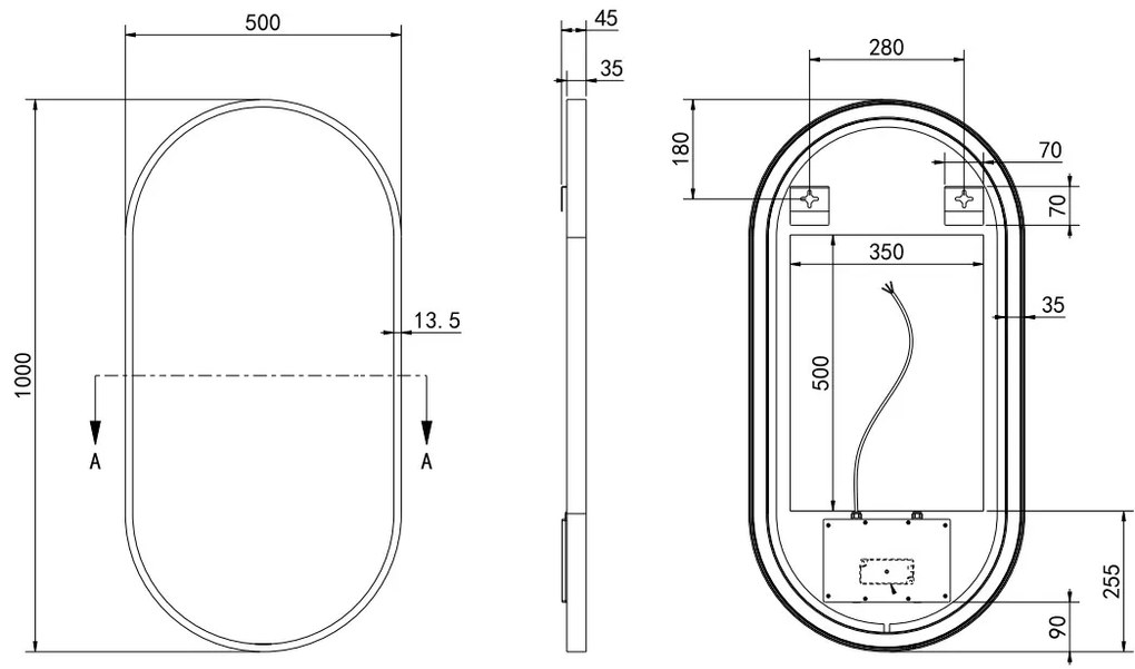 Hotbath &More Oval spiegel ovaal 50x100cm RVS