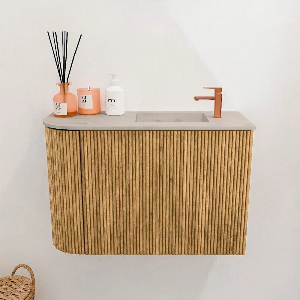 Mondiaz Joya DLux 60cm toiletmeubel ronding links oak met wastafel faye rechts 1 kraangat opalo
