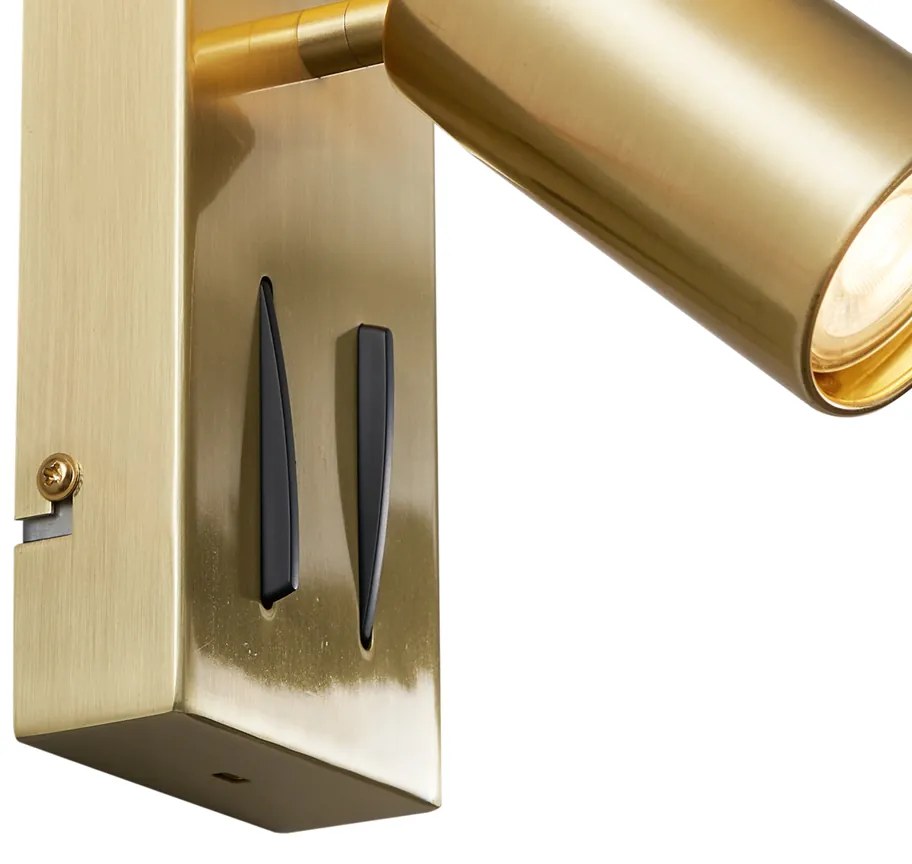 Moderne wandlamp messing 2-lichts kantelbaar met USB-C poort - Lesly