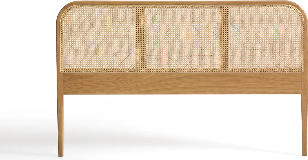 Hoofdbord van massief en gefineerd eikenhout, en rotan vlechtwerk, MADARA