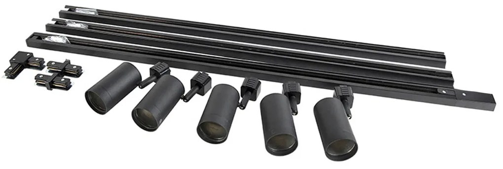 Modern railsysteem met 5 spots zwart 1-fase  - Iconic Jeana