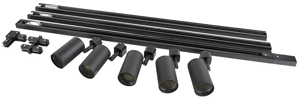 Modern railsysteem met 5 spots zwart 1-fase - Iconic Jeana | BIANO