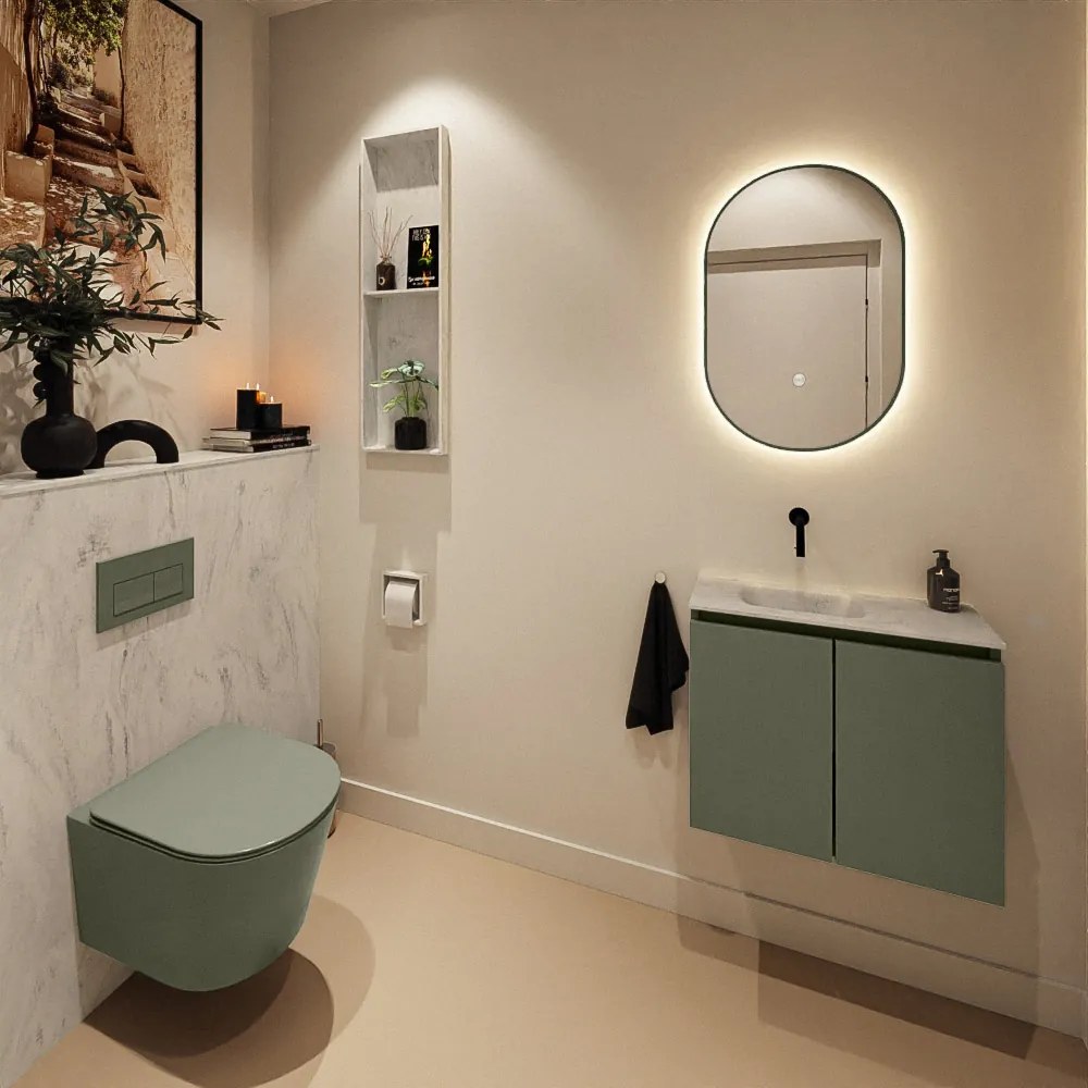 Mondiaz Ture DLux toiletmeubel 60cm army met wastafel opalo links zonder kraangat