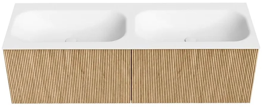 Mondiaz Kurve 140cm badmeubel oak met 2 lades en wastafel big small dubbel zonder kraangat