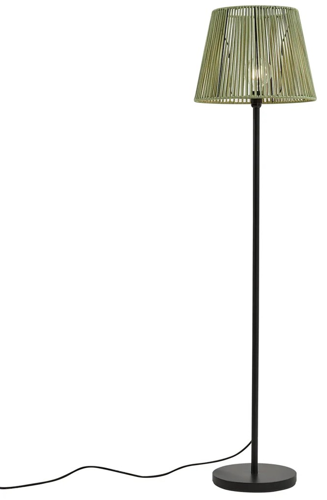 Buiten vloerlamp zwart met kap groen touw IP44 - VirginiaJapandi E27 IP44 Buitenverlichting rond