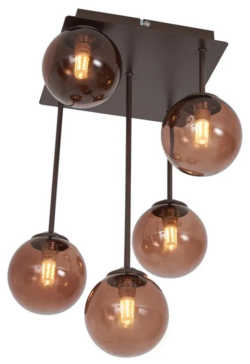 Design plafondlamp brons met brons glas 5-lichts - Athens