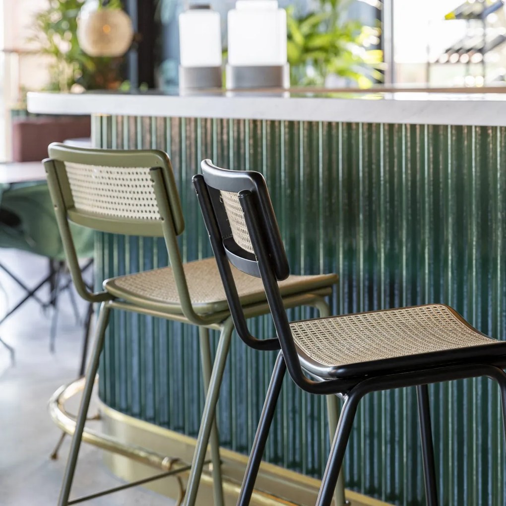 Zuiver Jort Hoge Retro Barkruk Met Rotan Groen