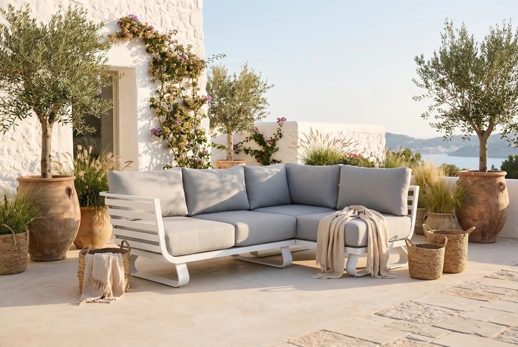 Hoek loungeset 3 personen Aluminium Wit Santika Furniture Santika Sovita