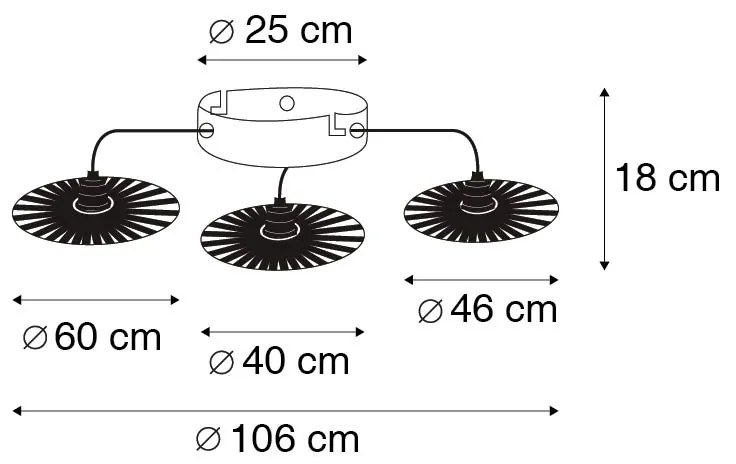 Landelijke plafondlamp zwart 3-lichts - Leia