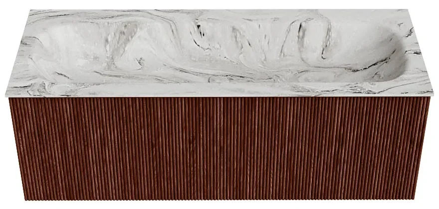 Mondiaz Kurve-dlux 120cm badmeubel ruby met 1 lade en wastafel big large midden 2 kraangaten glace