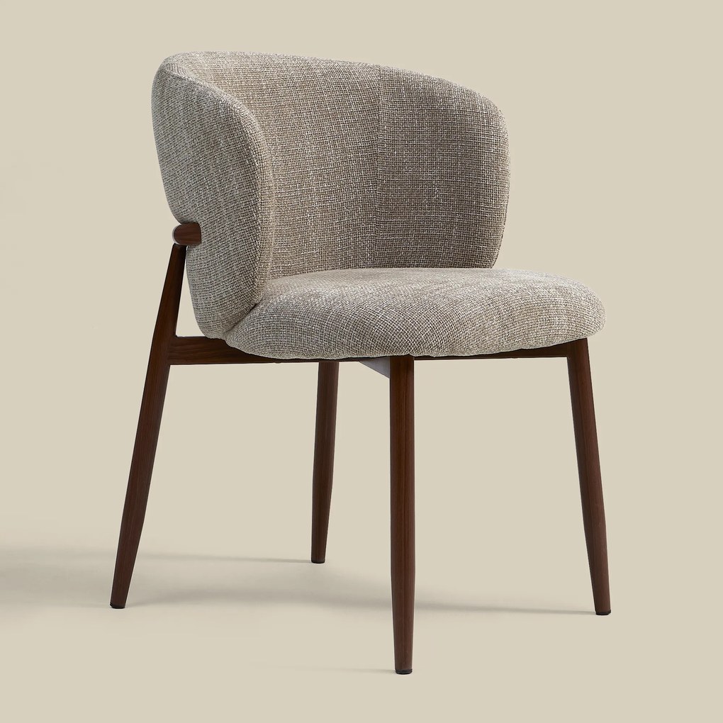 Walnoot Eetkamerstoel Met Ronde Rug Beige