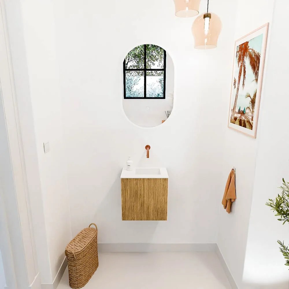 Mondiaz Joya 40cm toiletmeubel oak met wastafel faye rechts zonder kraangat talc