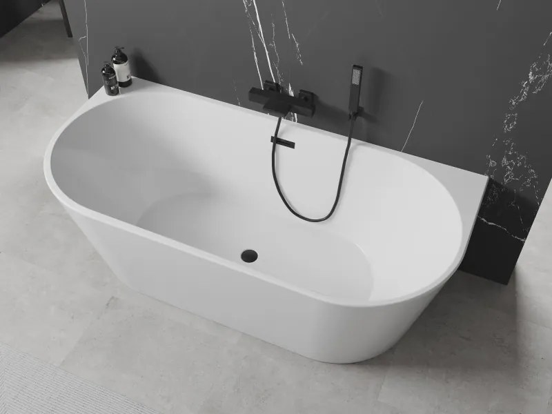 Mexen Oval vrijstaande tegen de muur geplaatste ligbad 180 x 80 cm, wit, zwarte overloop - 52671808000-70