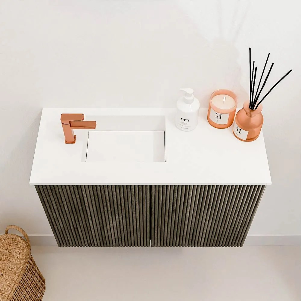 Mondiaz Joya 60cm toiletmeubel shadow met wastafel faye links 1 kraangat talc