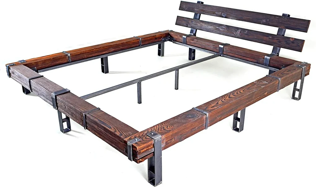 CHYRKA® Meubelen massief houten bed LL balkbed LEMBERG tweepersoonsbed loft vintage industrieel design handgemaakt hout metaal