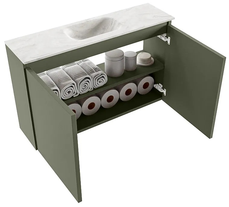 Mondiaz Ture DLux toiletmeubel 80cm army met wastafel ostra midden zonder kraangat