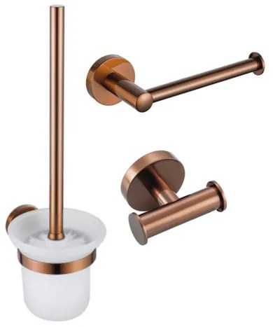 Fortifura Calvi Toiletset 3-delig - toiletrolhouder zonder klep - toiletborstel - handdoekhaak dubbel rond - Geborsteld koper PVD (Koper) SW970050 SW970052 SW1211596