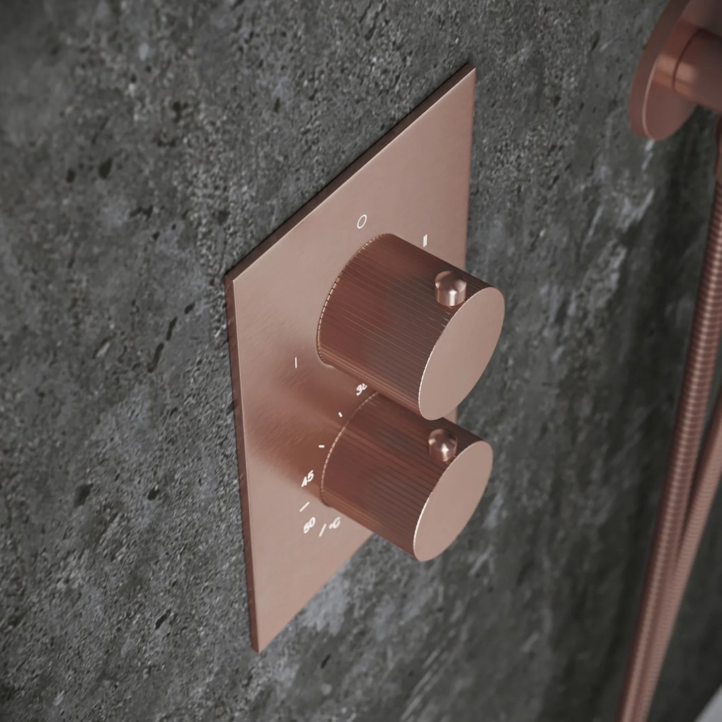 Saniclear Copper Stripes inbouw badkraan met vrijstaande uitloop geborsteld koper