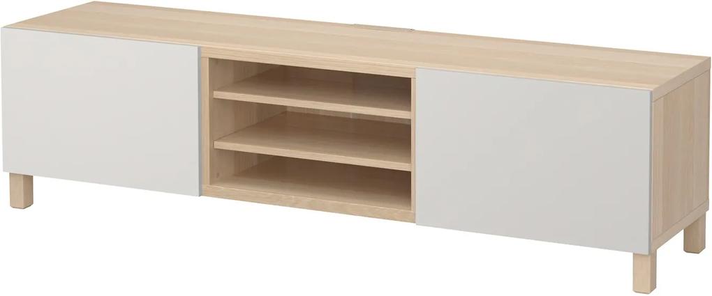 BESTÅ Tv-meubel met lades wit gelazuurd eikeneffect/ lichtgrijs