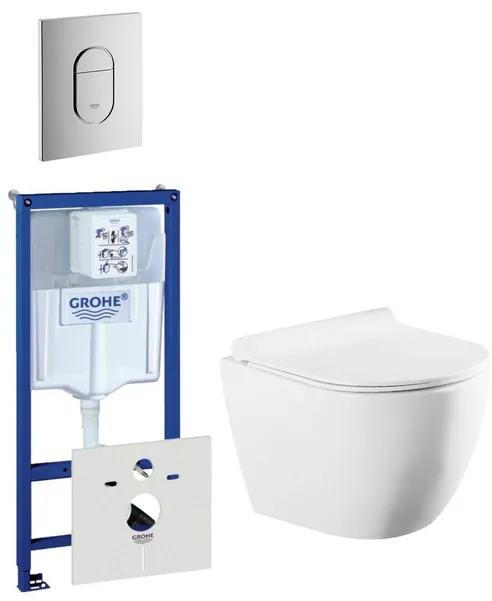 QeramiQ Salina Compact toiletset bestaande uit inbouwreservoir, compact wandcloset met toiletzitting en bedieningsplaat verticaal chroom 0729205/0729240/sw258541/