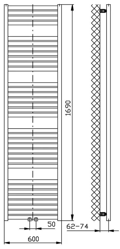 Sapho Tondi radiator wit 60x169cm 930W