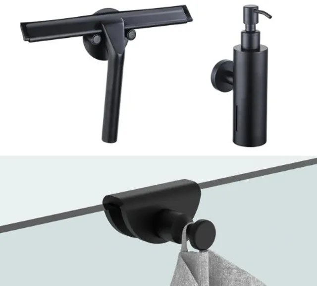 Fortifura accessoireset - glaswisser - zeepdispenser - handdoekhaak - mat zwart SW1211581/SW1111567/SW1152335