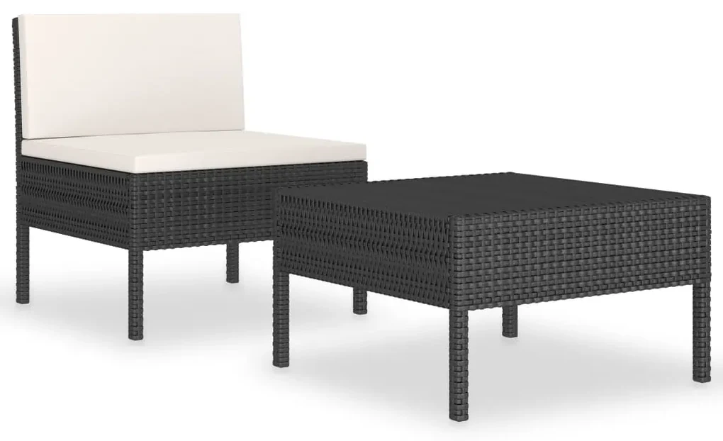 vidaXL 2-delige Loungeset met kussens poly rattan zwart