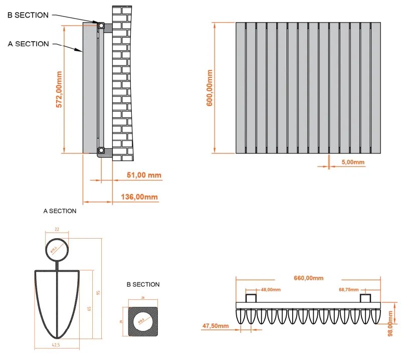 Eastbrook Witney radiator 65x60cm aluminium 1132W antraciet