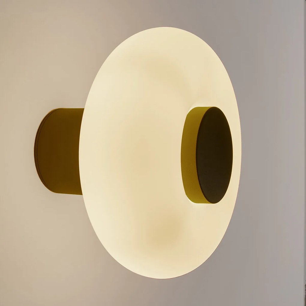 Wand- of plafondlamp, ijzer en opaline glas, diameter 21,5 cm, OMER