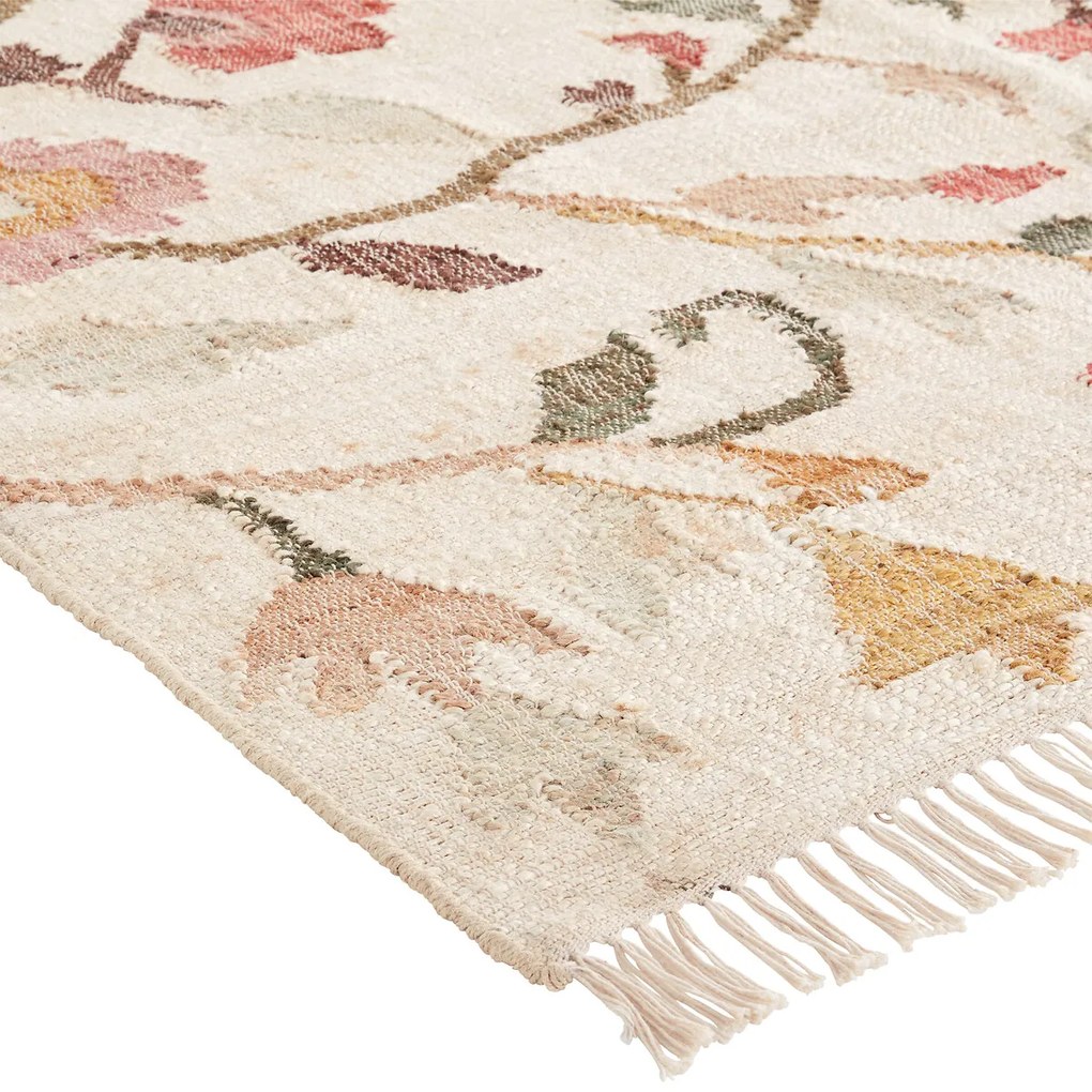 Kilim vloerkleed, geborduurd, in jute, Flotissy