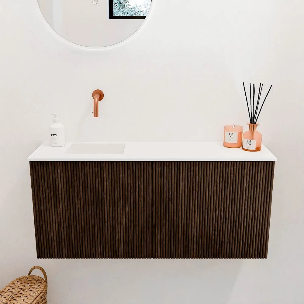 Mondiaz Joya 90cm toiletmeubel walnut met wastafel faye links zonder kraangat talc