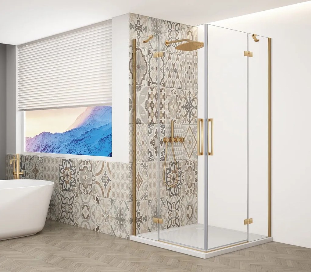 Gelco Trinity douchecabine met hoekinstap 80x100cm helder glas goud