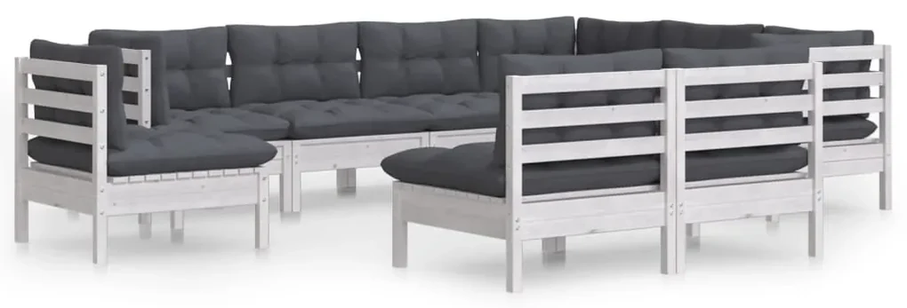 vidaXL 9-delige Loungeset met kussens massief grenenhout wit