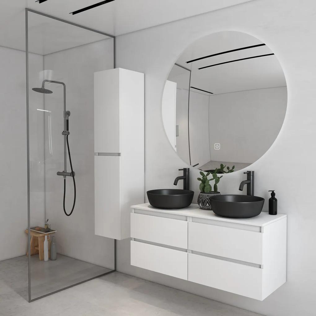 Fontana Proma badkamermeubel 120cm met zwarte waskommen en LED spiegel mat wit