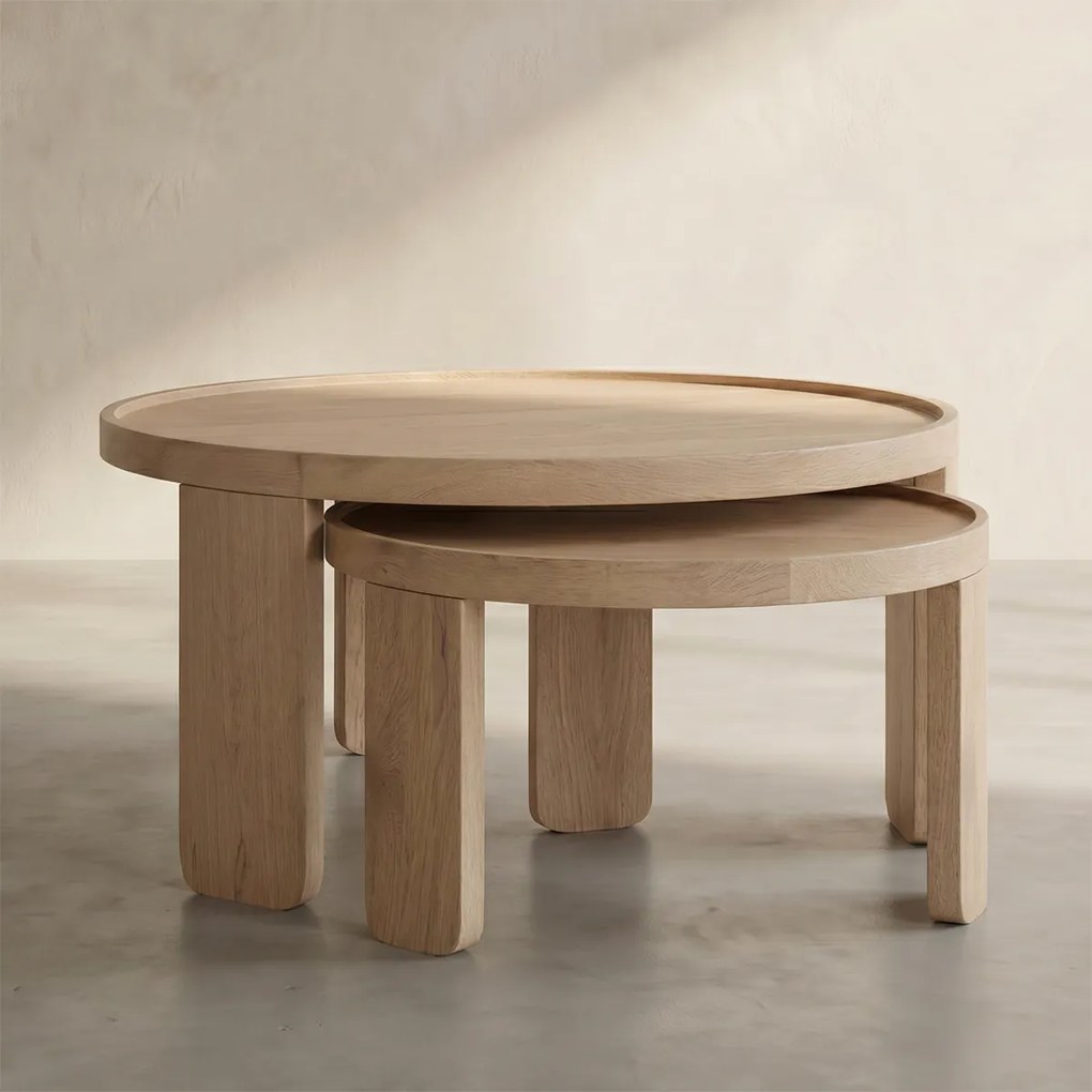 Ronde Salontafel Set Naturel - 70 X 70cm.