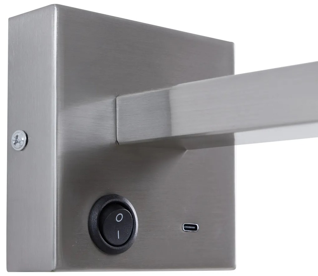 Moderne wandlamp staal met USB-C kantelbaar - Rex