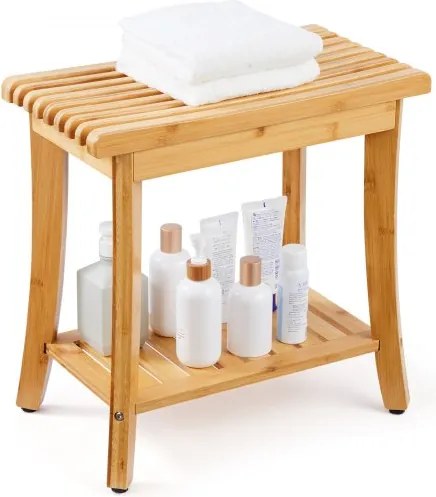 VEVOR Bamboe Douchebank, 48 x 28 x 46 cm, Waterdichte Douchekruk met Opberggreep, Draagvermogen 150 kg, Spa Badzitje Organizer, Voor Volwassenen, Senioren, Vrouwen, Ouderen, Binnen en Buiten