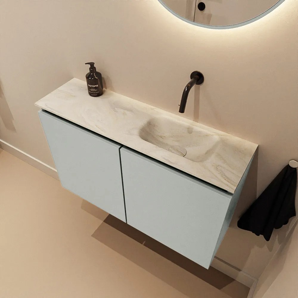 Mondiaz Ture DLux toiletmeubel 80cm greey met wastafel ostra rechts zonder kraangat