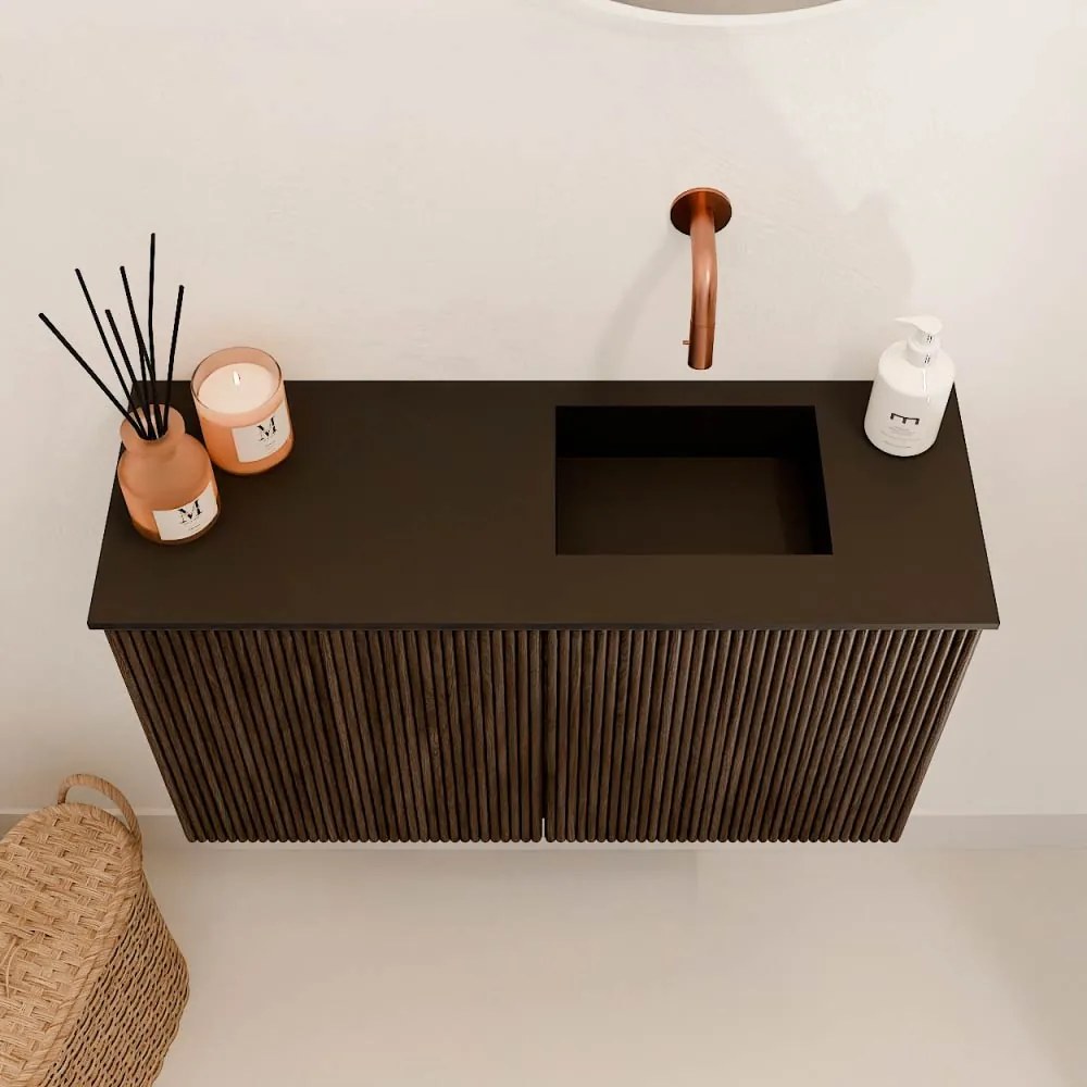 Mondiaz Joya 70cm toiletmeubel walnut met wastafel faye rechts zonder kraangat urban