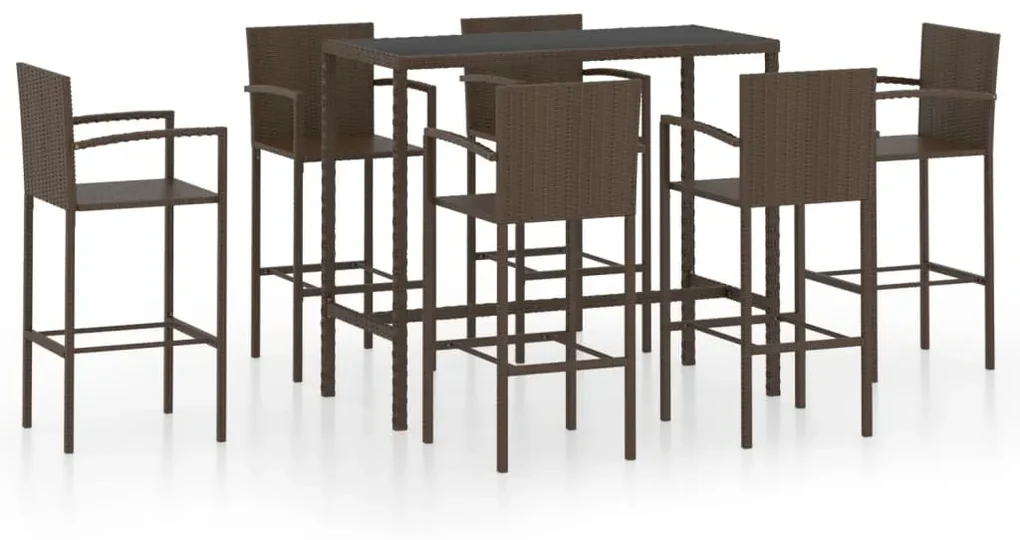 vidaXL 7-delige Tuinbarset poly rattan bruin