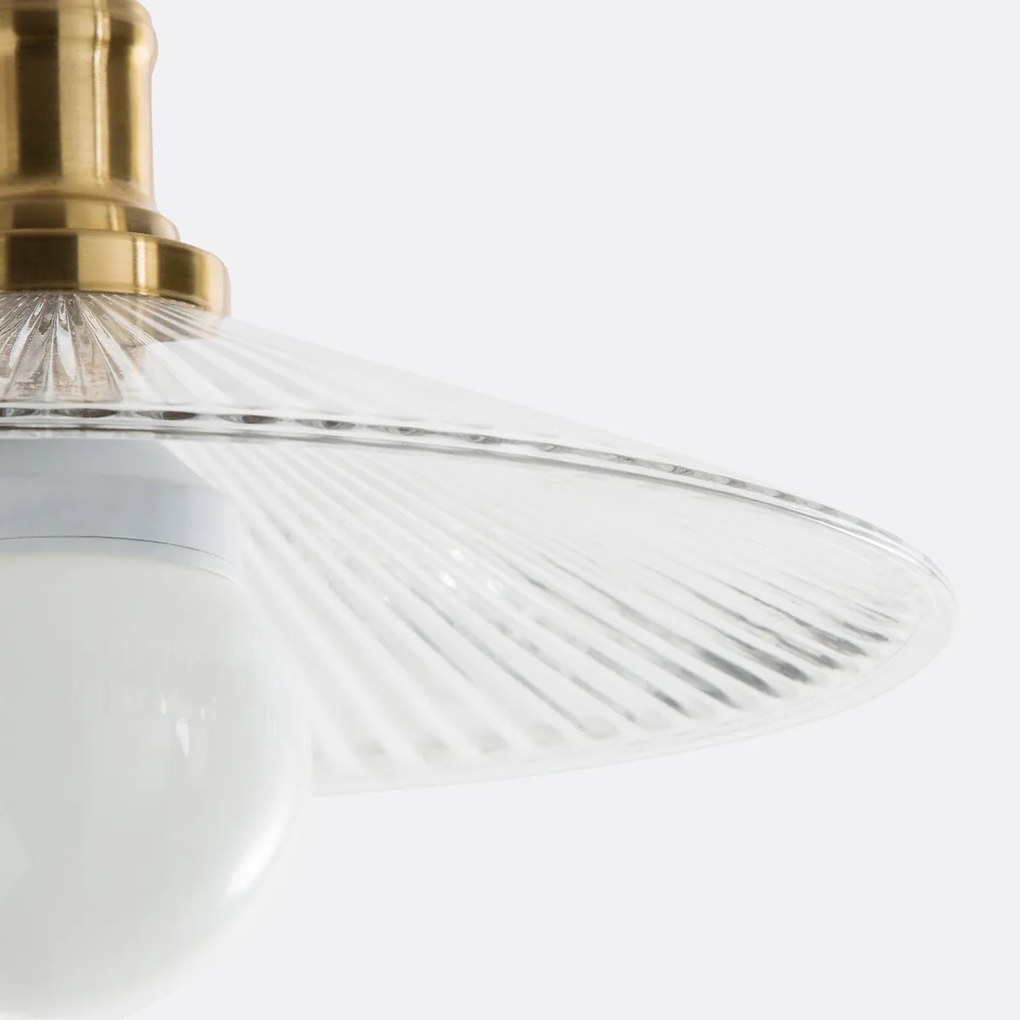 Hanglamp in messing en geribbeld glasØ35,5 cm, Iloa