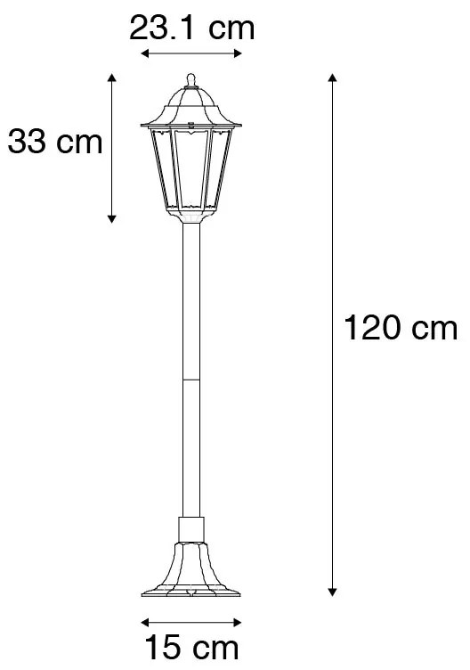 Staande buitenlantaarn zwart 120 cm IP44 - New Orleans Klassiek / Antiek E27 IP44 Buitenverlichting