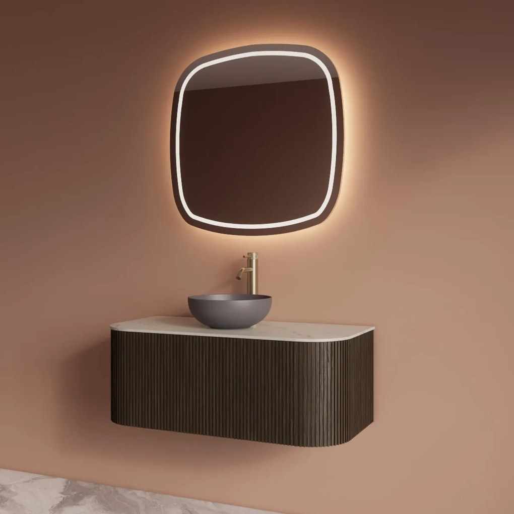 Gliss Design Alluro badmeubel ribbelfront met ronding links/rechts 100cm charcoal en wit marmer toppaneel