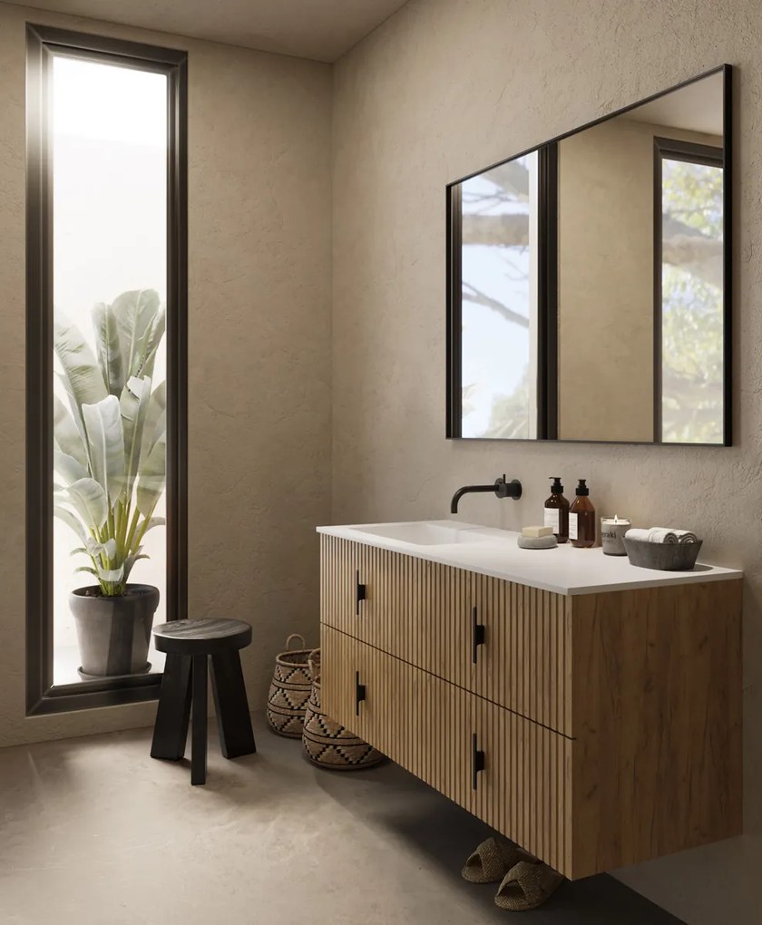 Muebles Avila badmeubel ribbelfront 120cm warm eiken met wastafel links zonder kraangat