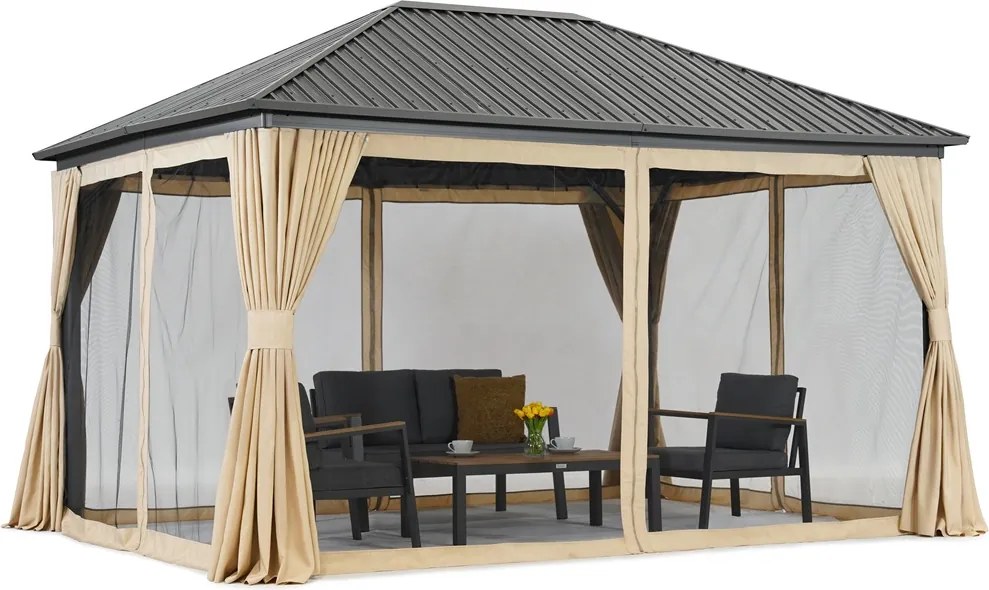 Metalen tuinhuisje Sardinia Premium 3x6 Tuinpunt beige