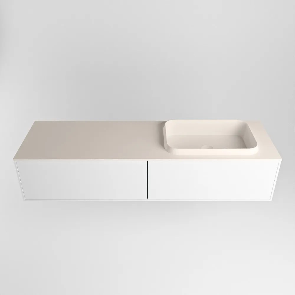 Mondiaz Erin 150cm badmeubel Talc met 2 lades en beige wastafel rechts 1 kraangat