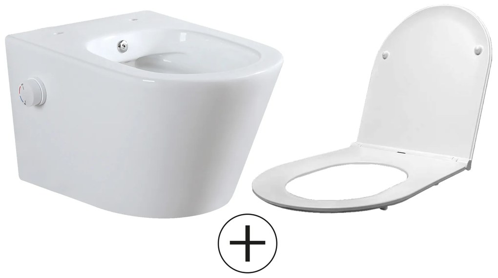 Mueller Afesta randloos toiletpot met bidetsproeier warm/koud en platte softclose zitting wit glans